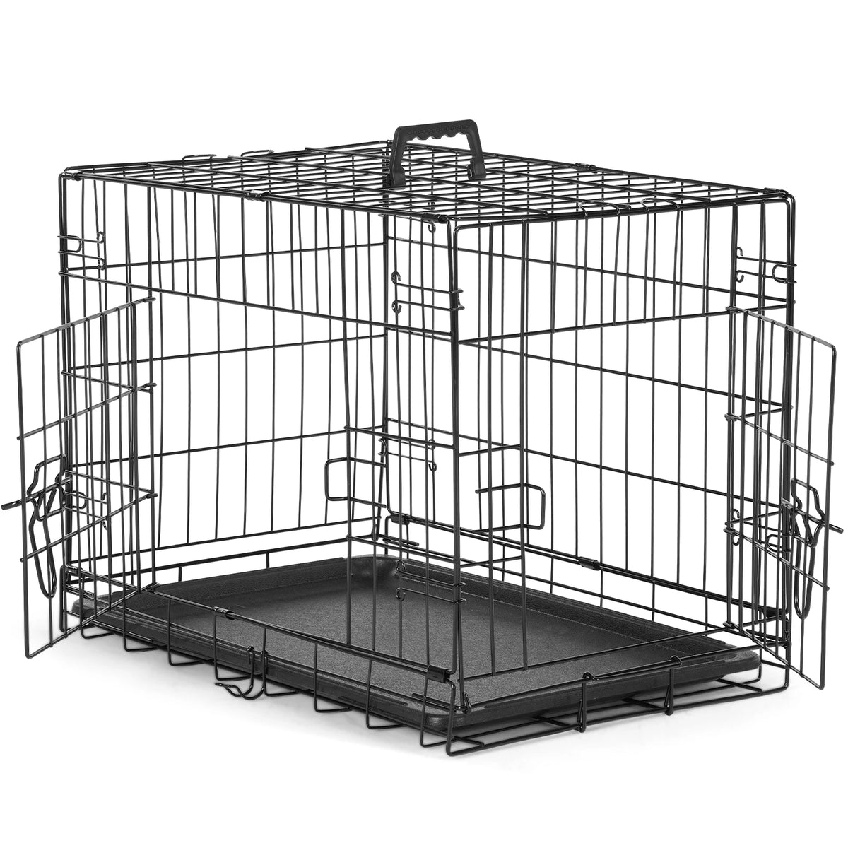 JHK Double Door Folding Metal Dog Kennel With Leakproof Tray