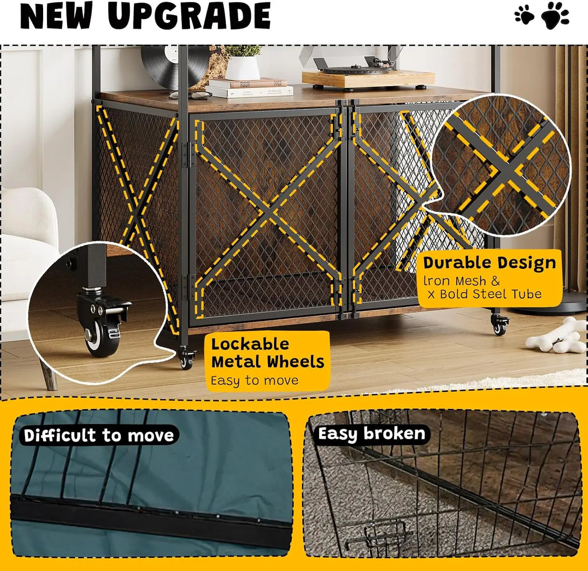 Garvee Heavy Duty Pet Crate Furniture Style With Double Doors