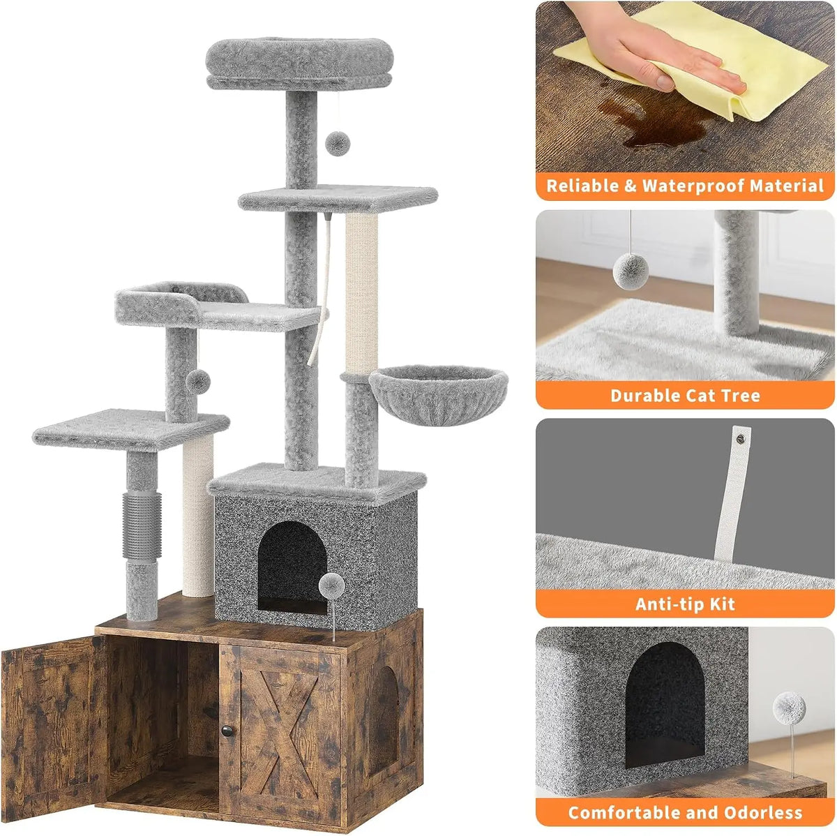 Tackleekii Multi Level Cat Tree With Litter Box Enclosure