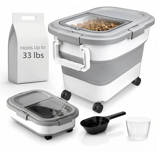 Collapsible Pet Food Storage Container With Airtight Lid And Scoop