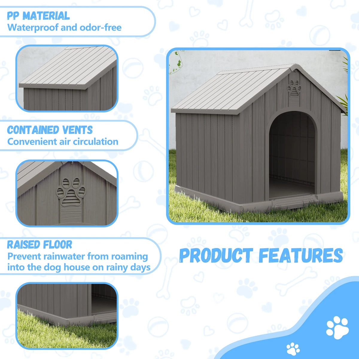 Compact Weather Resistant Plastic Dog House For Outdoor Patios