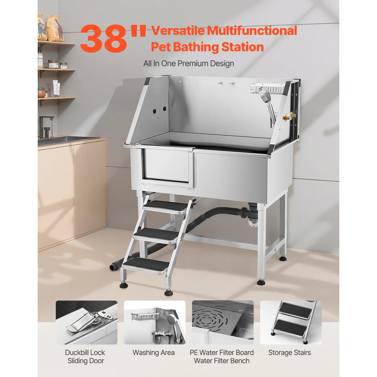 Stainless Steel Pet Grooming Tub With Faucet And Showerhead