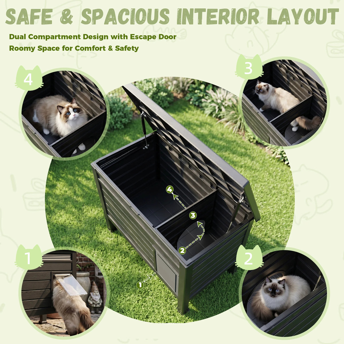 Waterproof Resin Outdoor Cat House With Elevated Base