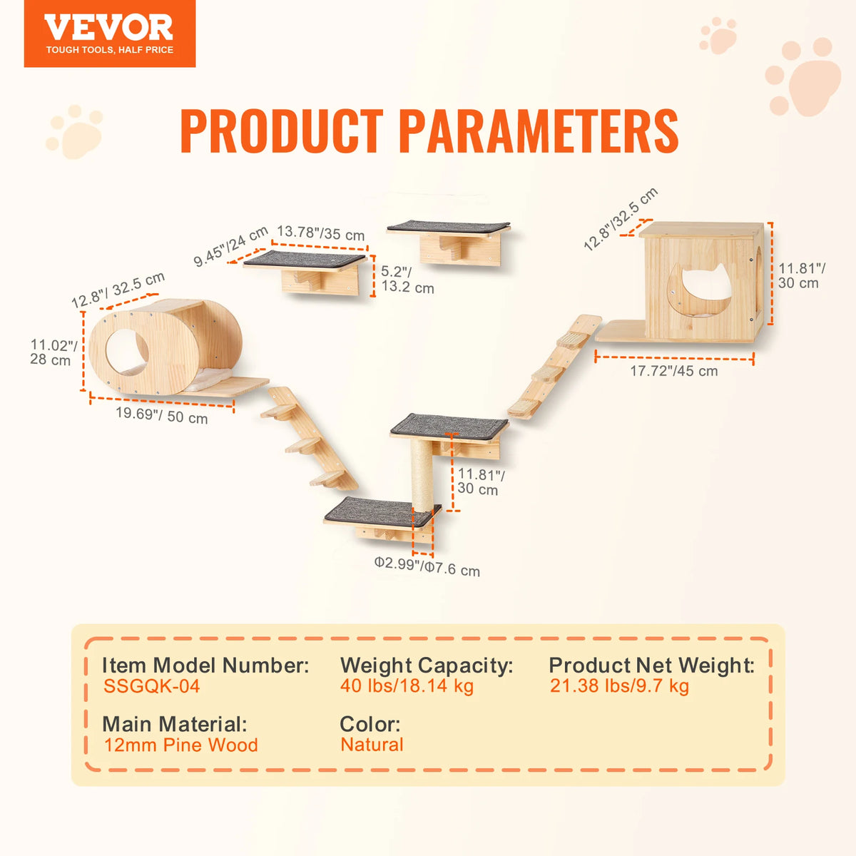 SucceBuy Wall Mounted Wooden Cat Shelves With Hammock And Perch