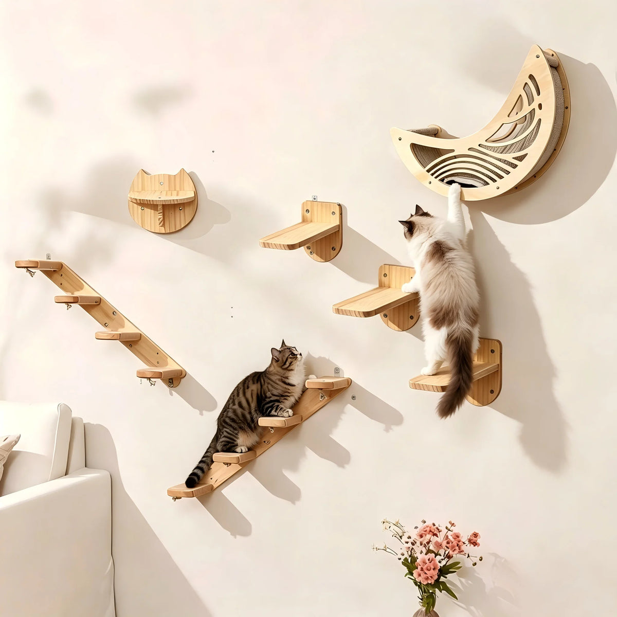 CWV Wall Mounted Cat Shelves With Moon Star Wooden Platforms