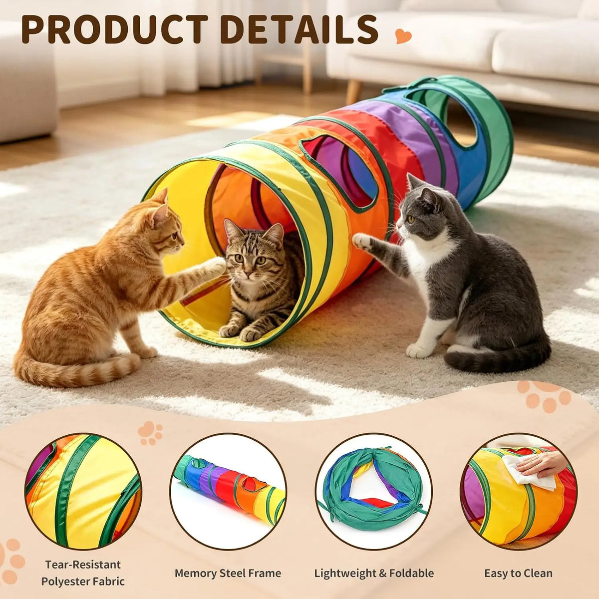 Foldable Cloth Cat Tunnel Toy For Indoor Pets And Kittens