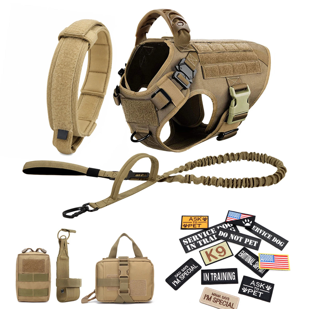 PetraVel Tactical Dog Harness Collar Leash Set For Pets