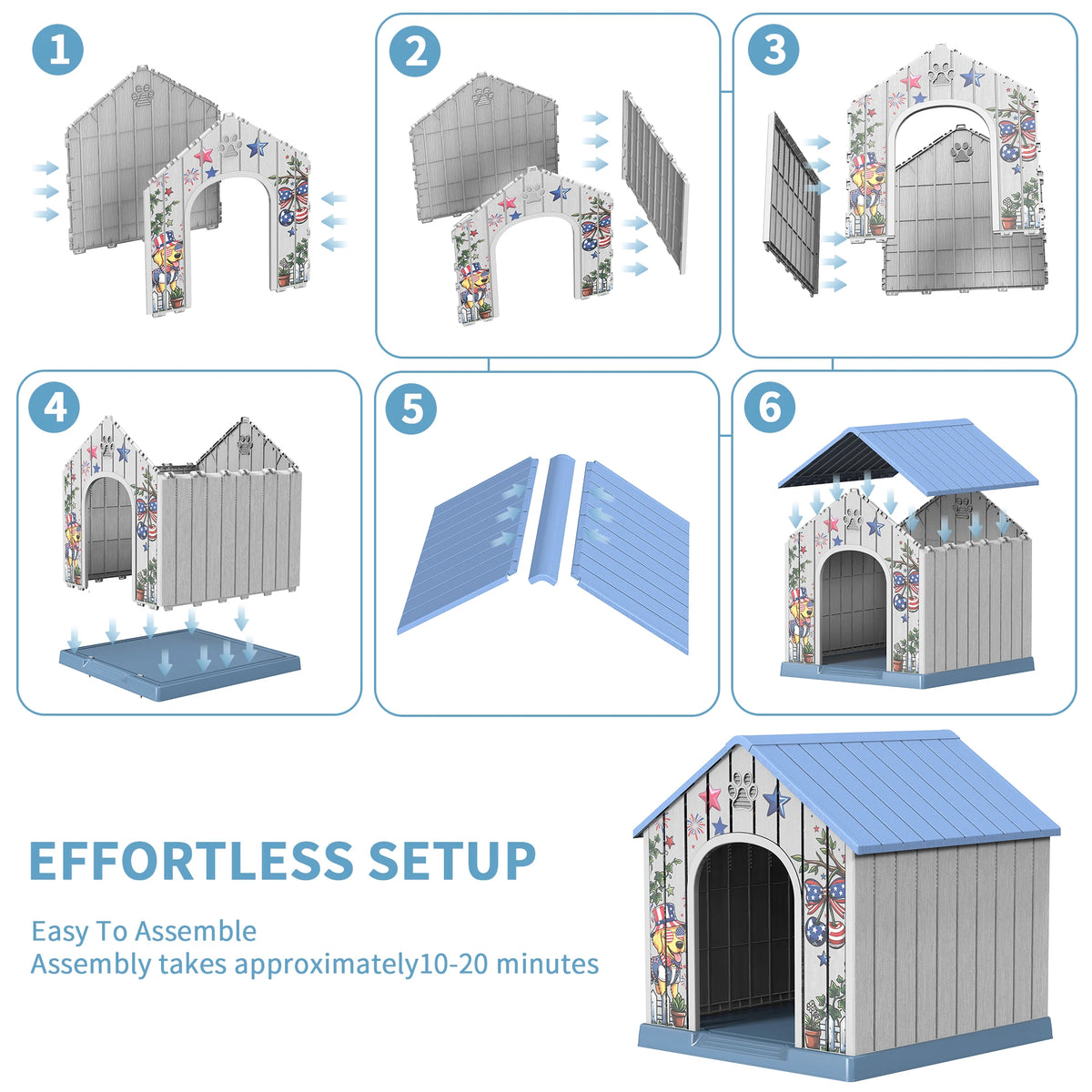 Weatherproof Outdoor Plastic Dog House With Printed Door Design