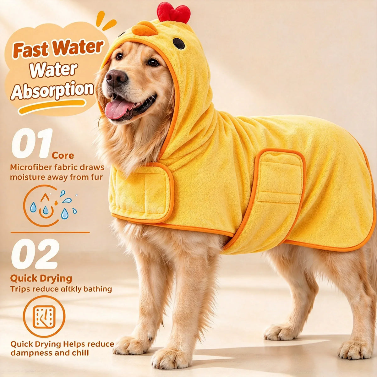 Premium Cotton Dog Bathrobe Absorbent Towel Wrap Design For Pets