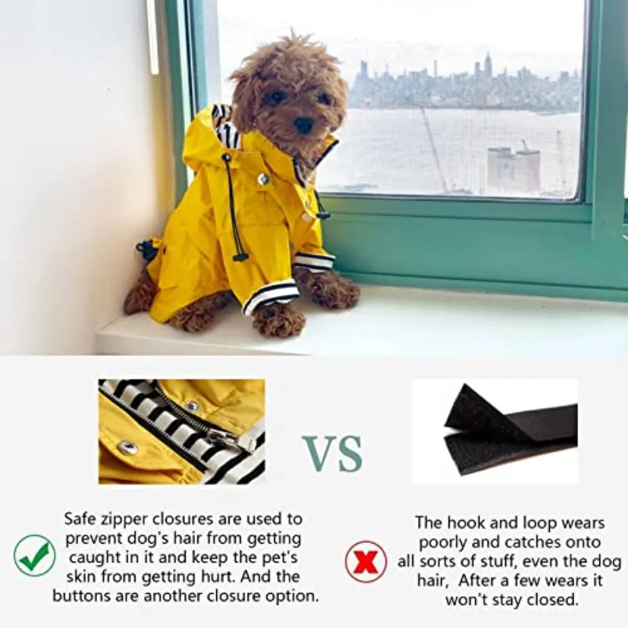 Dog Zip Up Raincoat With Removable Hood And Reflective Buttons