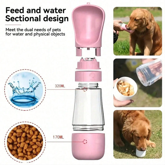 Portable Travel Dog Water Bottle With Food Storage Compartment