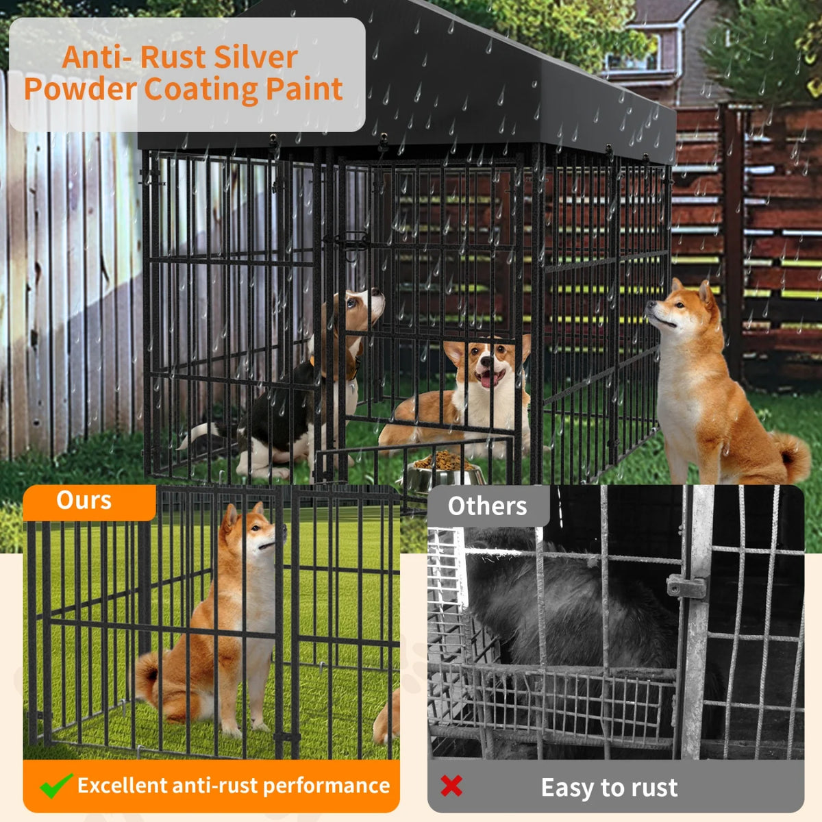 Heavy Duty Metal Dog Kennel With Roof For Outdoor Pets