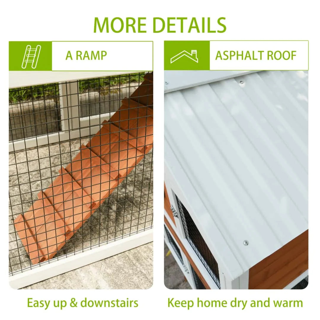Two Tier Wooden Outdoor Rabbit Hutch With Viewing Window