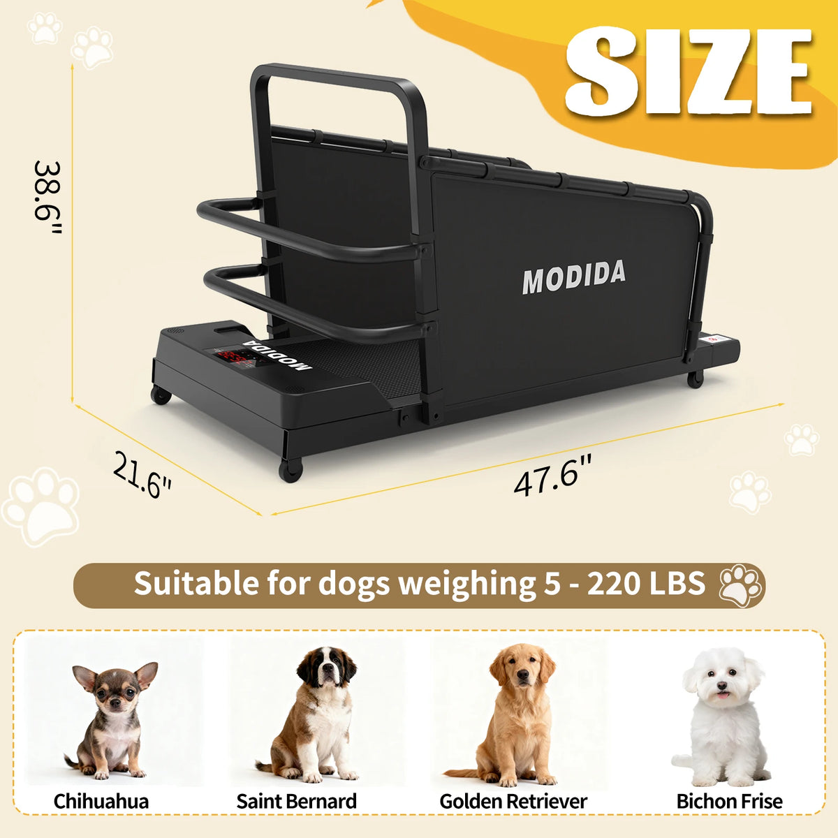 Modida Adjustable Speed Indoor Dog Treadmill With Led Display