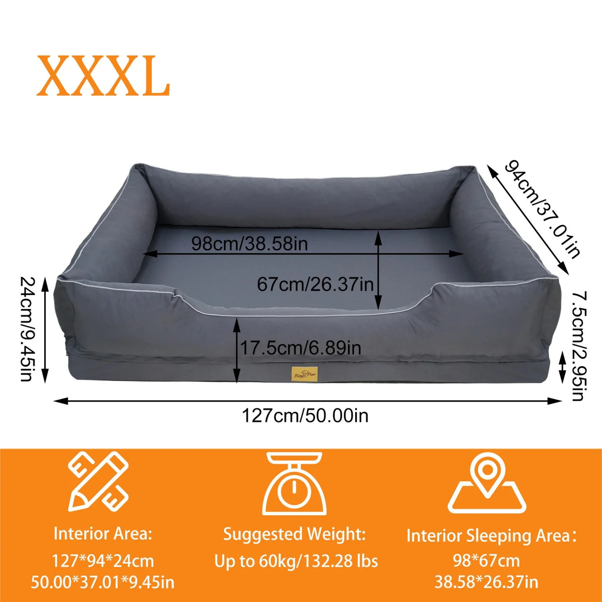Bingopaw Orthopedic Pet Bed With Removable Washable Cover And Bolsters