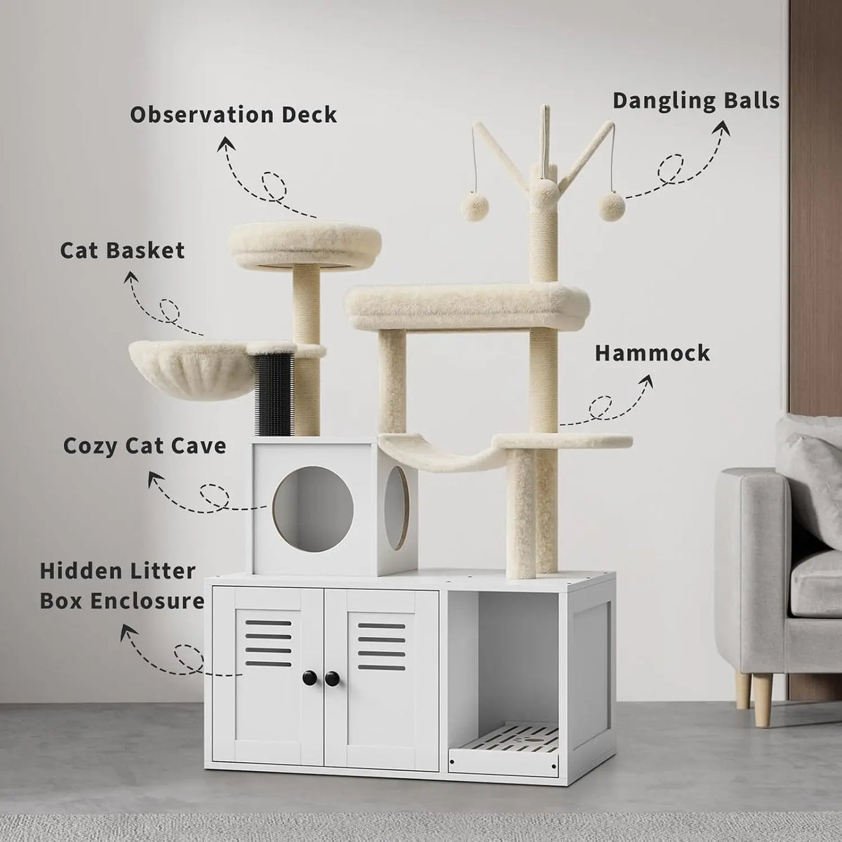 Tacleekii Indoor Cat Tower With Hidden Litter Box Enclosure