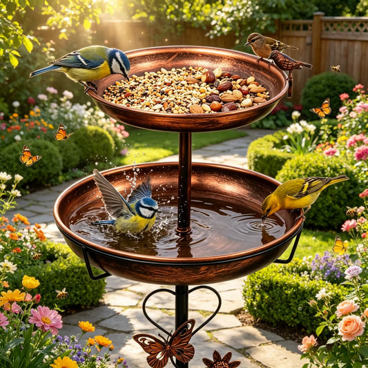 Dual Tier Outdoor Bird Feeder And Birdbath Stand For Gardens