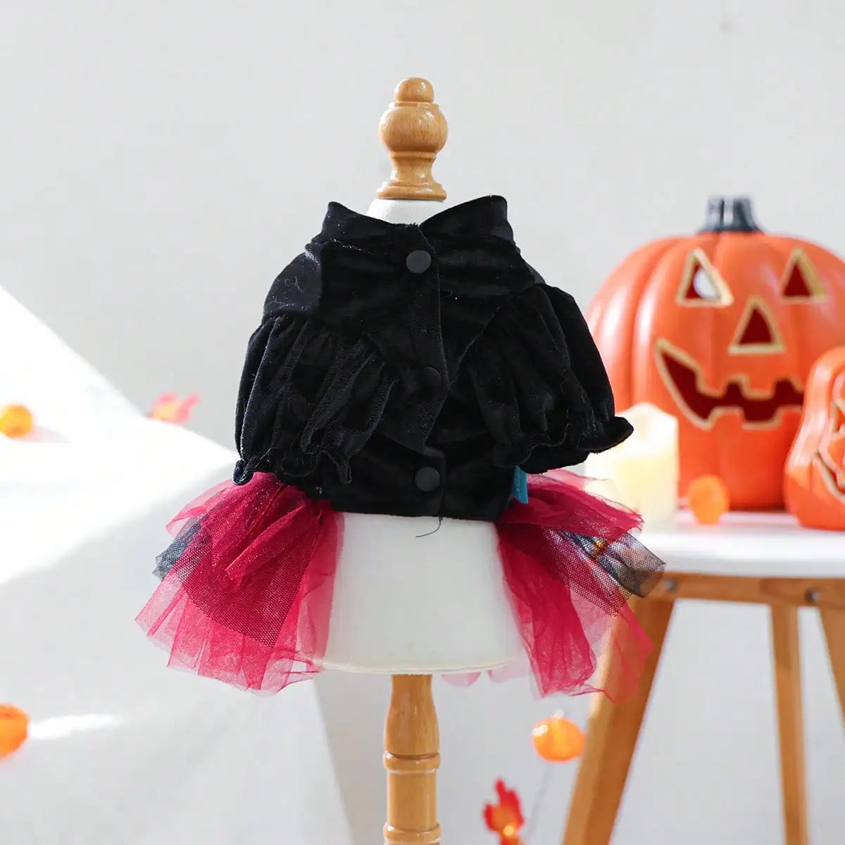 Dog Halloween Tulle Costume Featuring Skull Bow Pattern Design