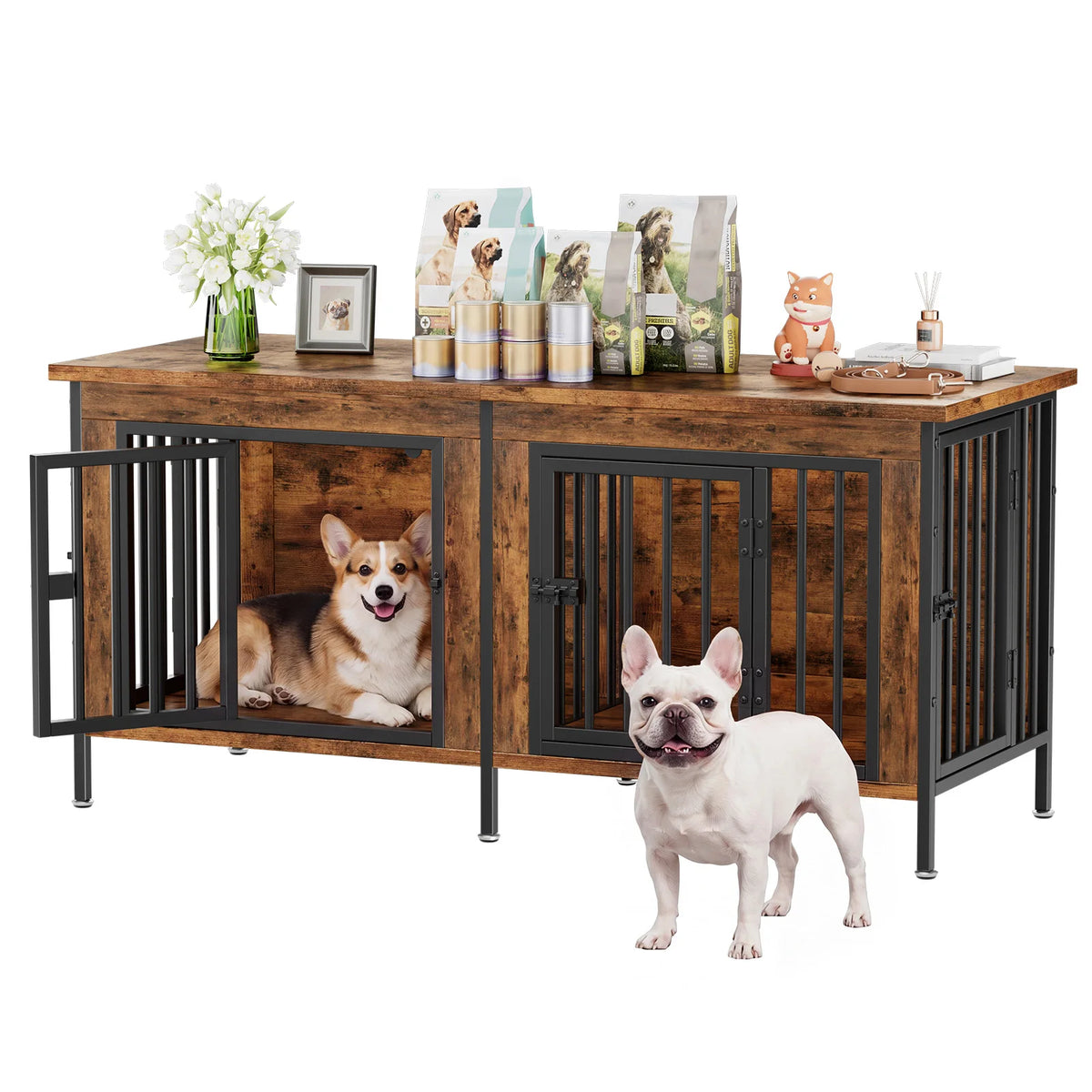 JHK Double Door Wooden Dog Kennel For Indoor Outdoor Pets
