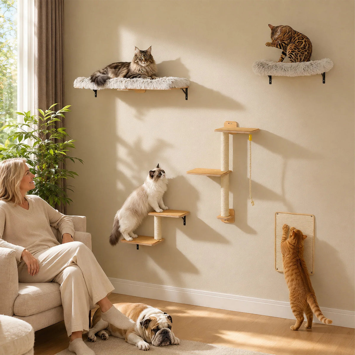 Pawz Road Wooden Cat Climbing Wall Shelves With Sisal Posts