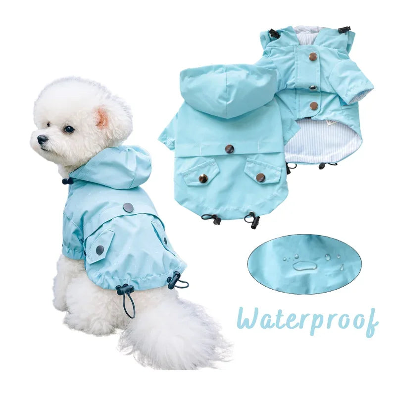 Waterproof Hooded Polyester Dog Raincoat Jacket For Pets
