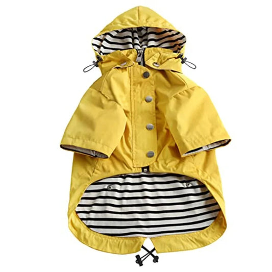 Dog Zip Up Raincoat With Removable Hood And Reflective Buttons