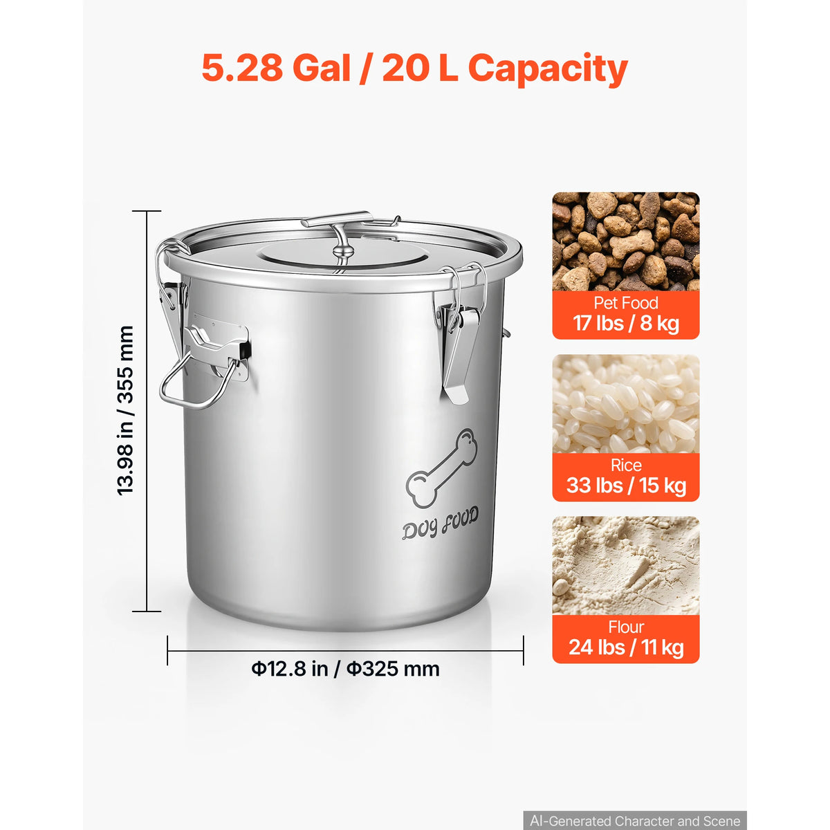 Stainless Steel Dog Food Storage Bin With Secure Airtight Lid
