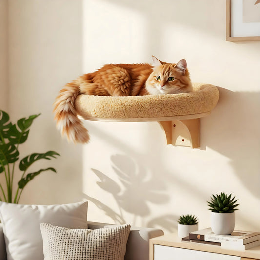 CWV Wall Mounted Wooden Cat Shelves Hammock Scratching Post