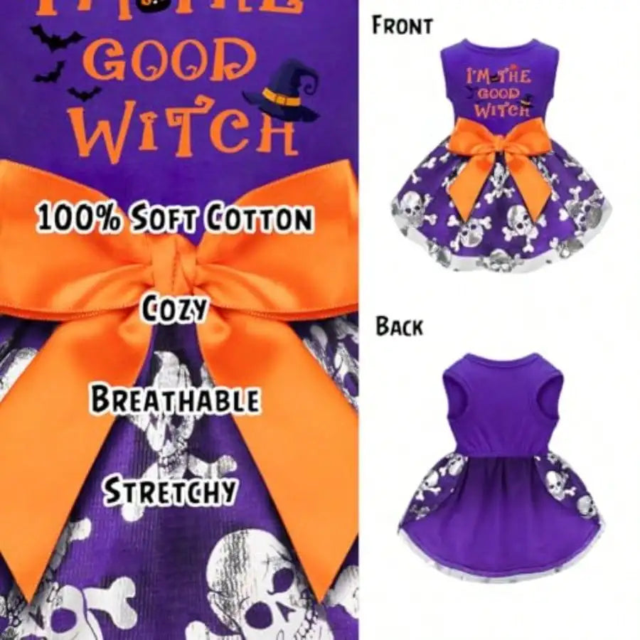 Adorable Dog Halloween Witch Costume With Decorative Bow