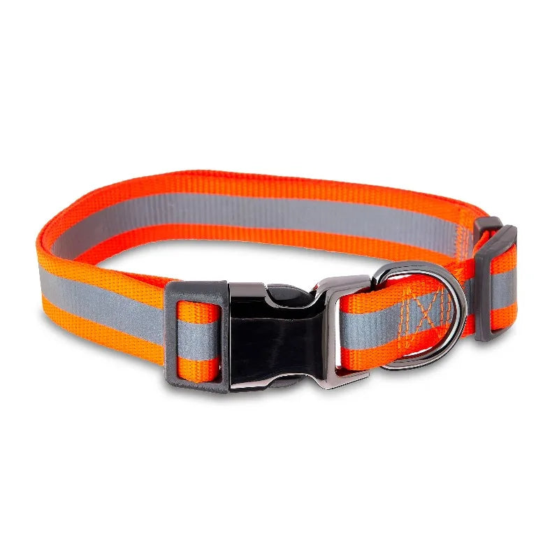 Adjustable Nylon Reflective Dog Collar With Sturdy Metal Hardware