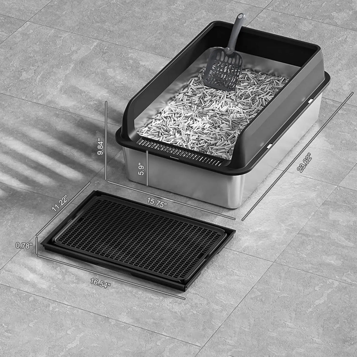 Garvee Stainless Steel Covered Cat Litter Box With Filter System