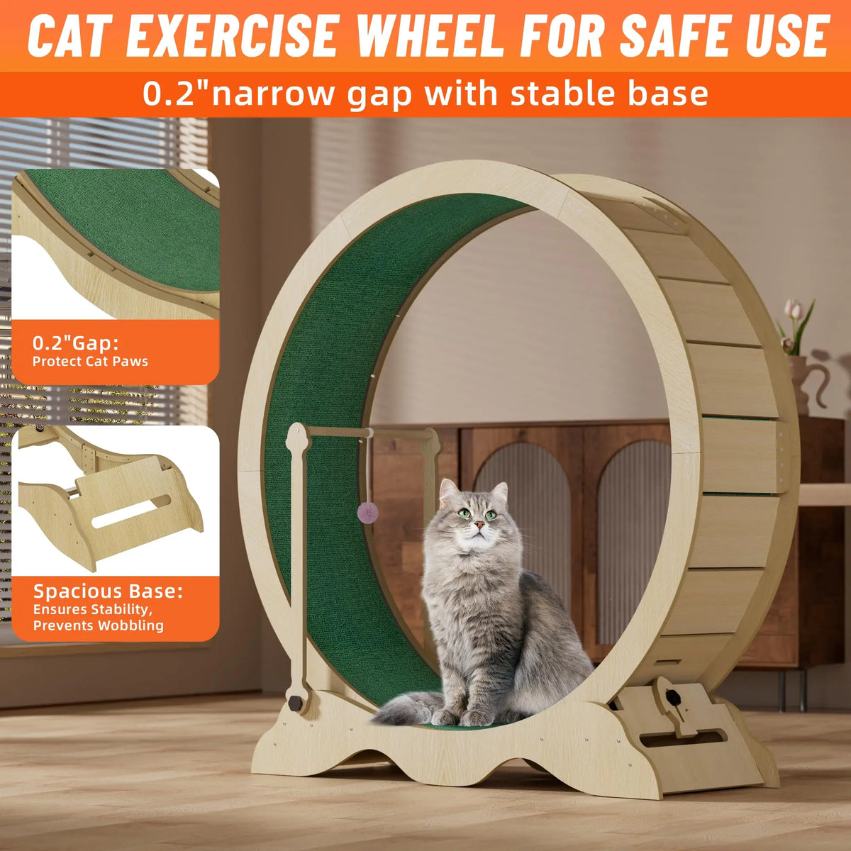 HiMISS Indoor Cat Exercise Wheel With Quiet Wooden Frame