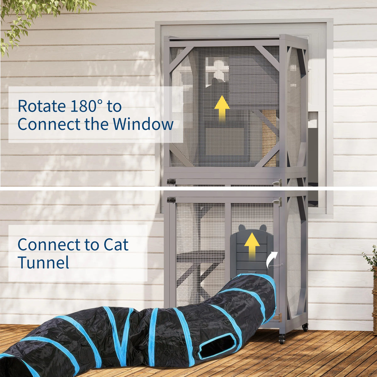 Portable Outdoor Cat Enclosure With Wheels And Weatherproof Roof