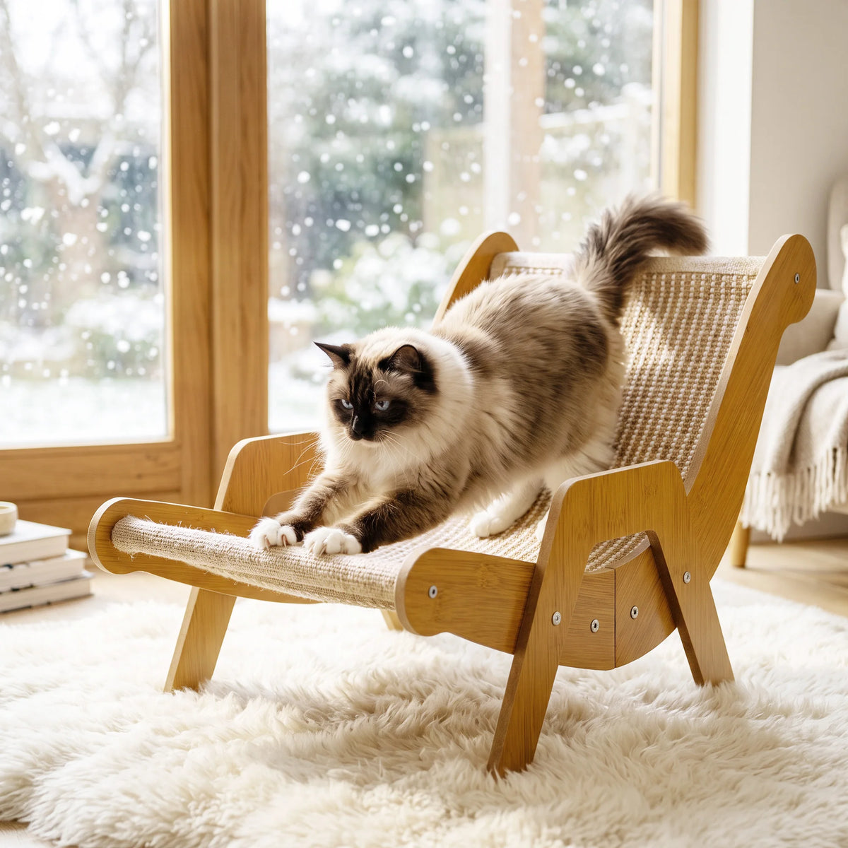 Wooden Sisal Cat Scratcher Lounger And Bed For Pets