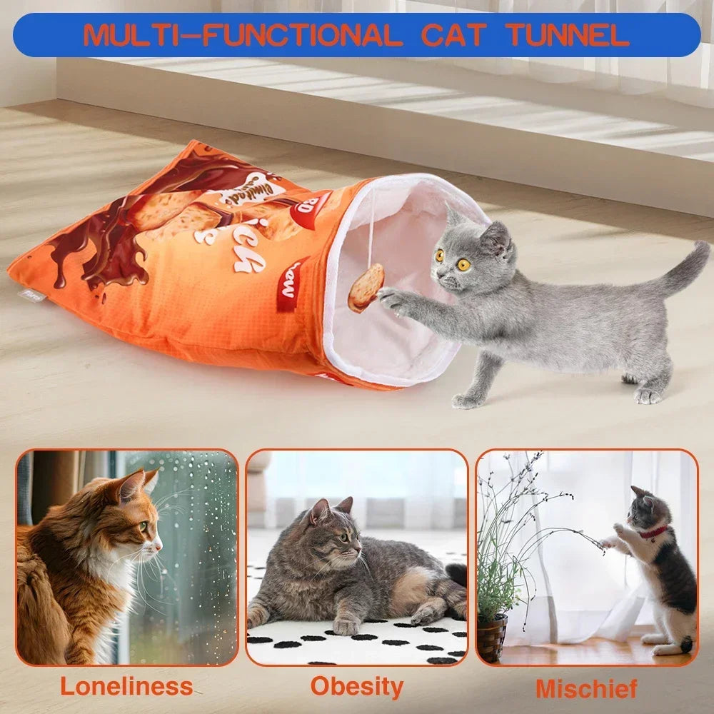 Collapsible Interactive Cat Tunnel Toy With Halloween Gourmet Patterns
