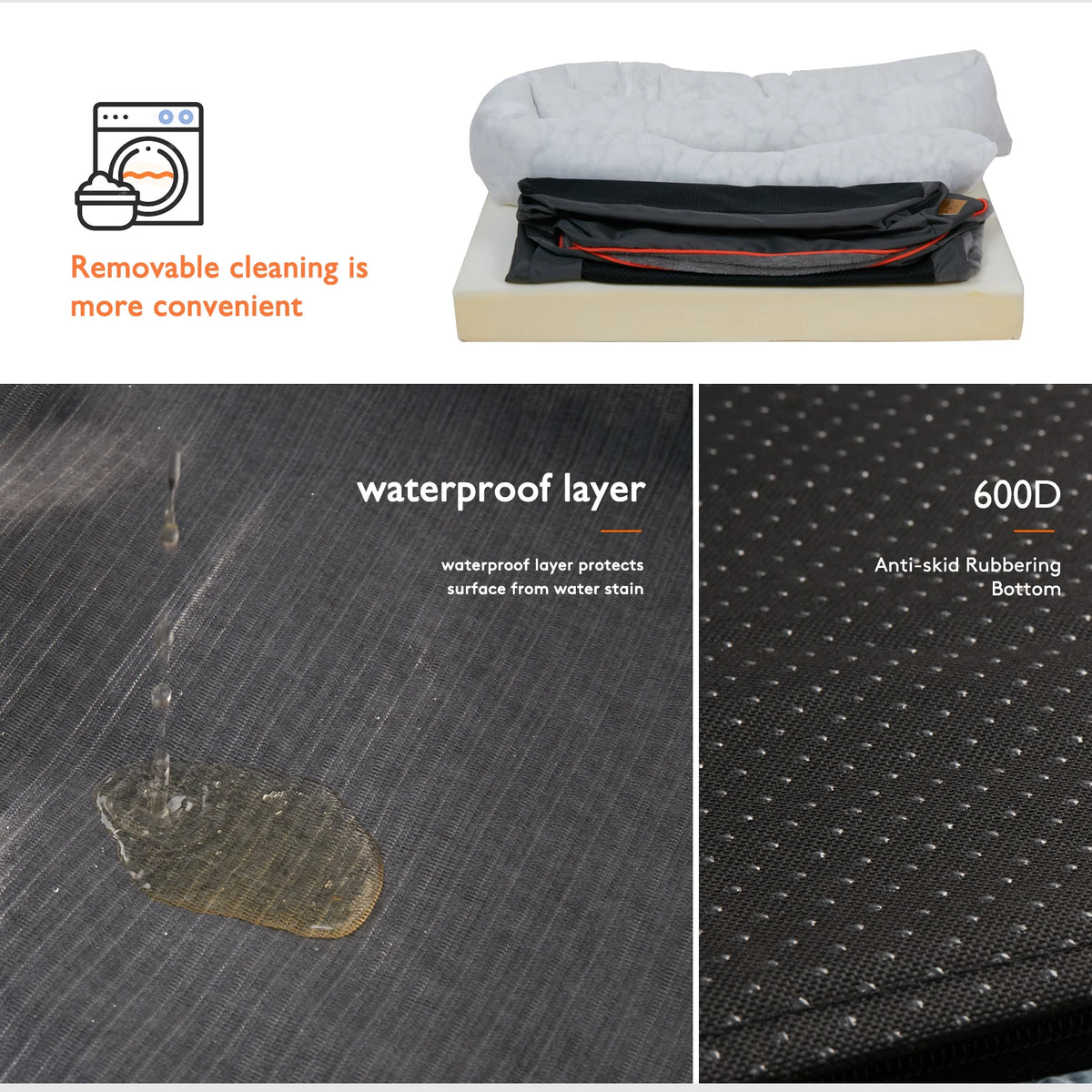 Bingopaw Waterproof Fleece Dog Bed Removable Washable Cover