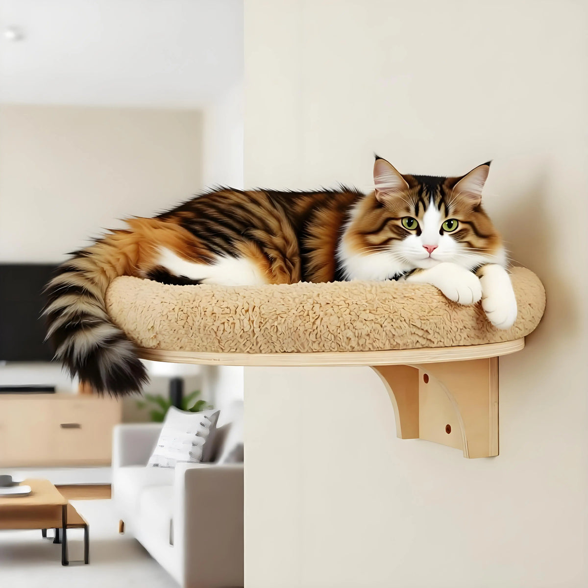 CWV Wooden Cat Wall Mount Climbing Ladder And Hammock Platform