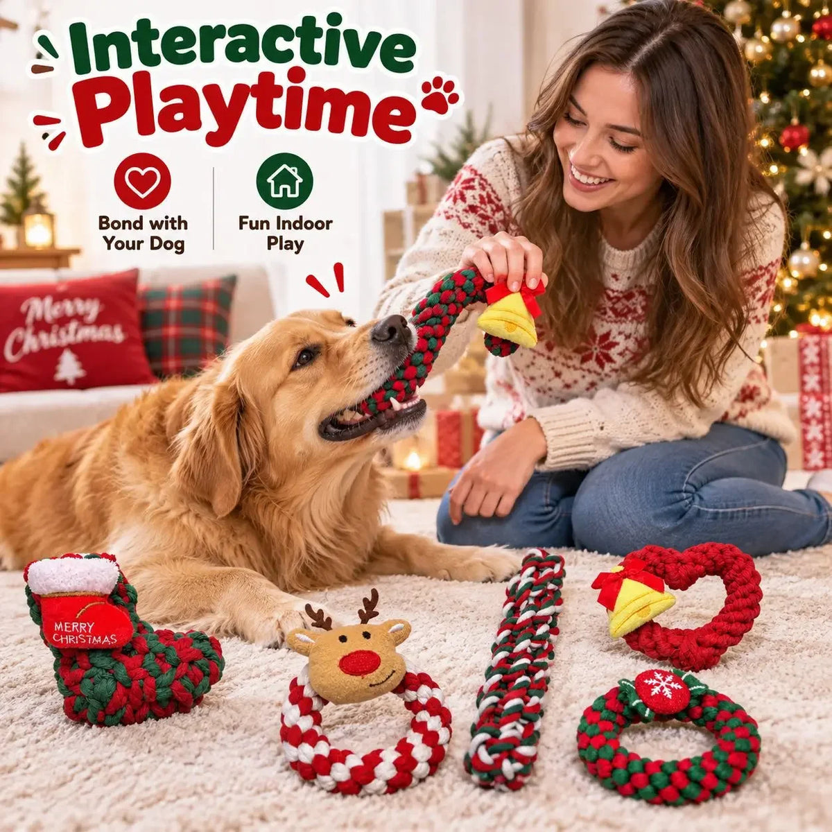 Durable Cotton Rope Dog Toy For Dental Hygiene And Playtime