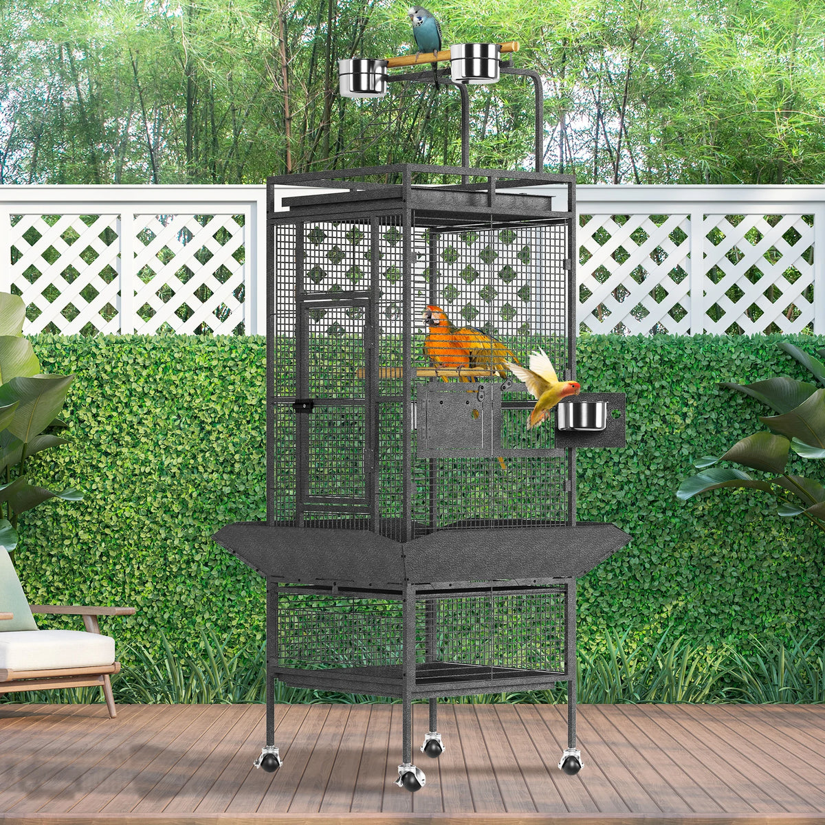 Premium Wrought Iron Play Top Bird Cage With Rolling Stand