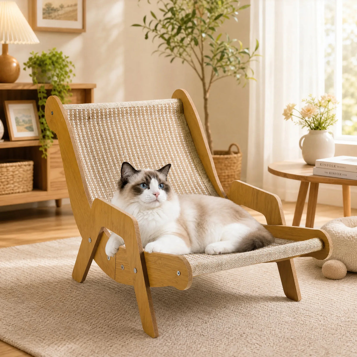 Wooden Sisal Cat Scratcher Lounger And Bed For Pets