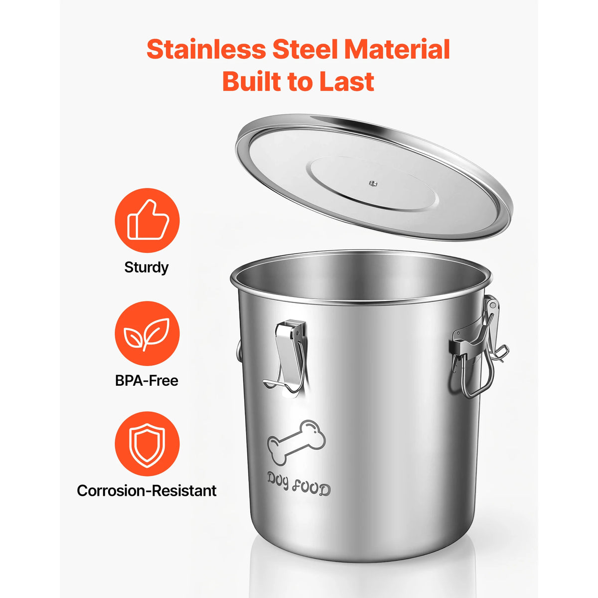 Stainless Steel Dog Food Storage Bin With Secure Airtight Lid
