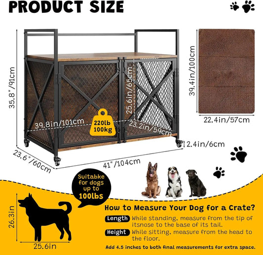 Garvee Heavy Duty Pet Crate Furniture Style With Double Doors
