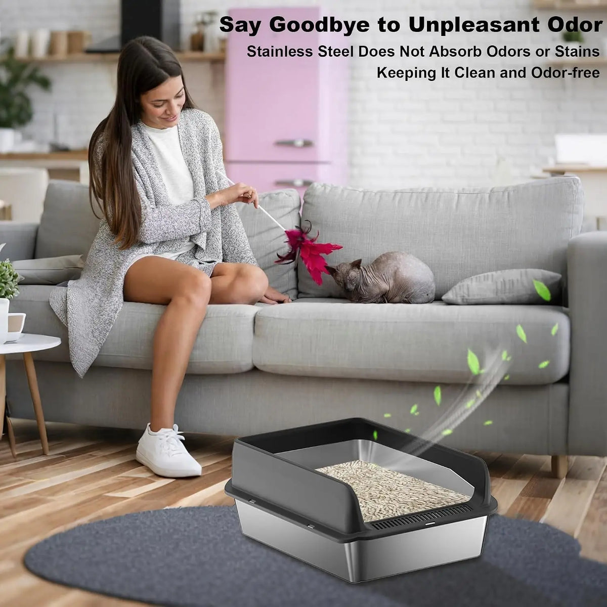 Garvee Stainless Steel Covered Cat Litter Box With Filter System