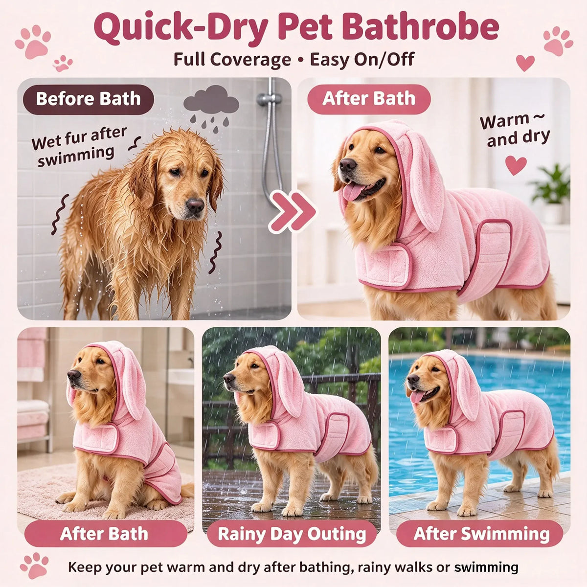 Premium Cotton Dog Bathrobe Absorbent Towel Wrap Design For Pets