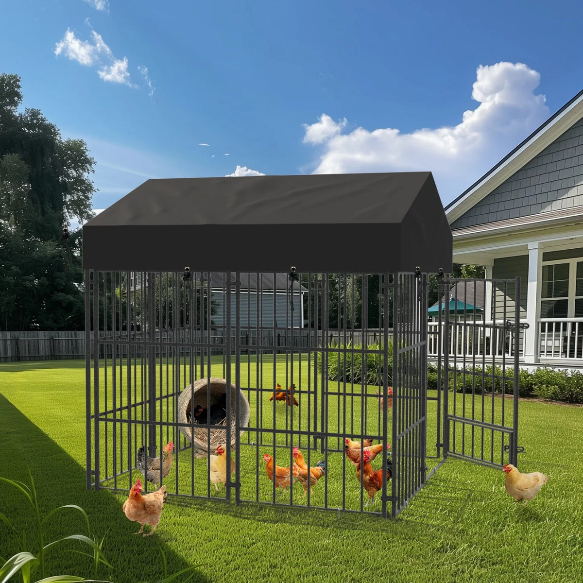 Heavy Duty Metal Dog Kennel With Roof For Outdoor Pets