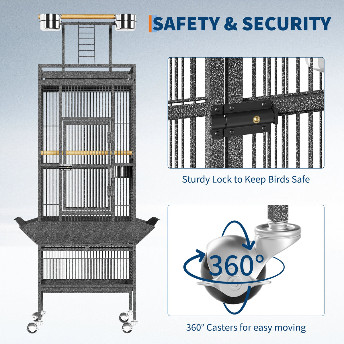 Premium Wrought Iron Play Top Bird Cage With Rolling Stand