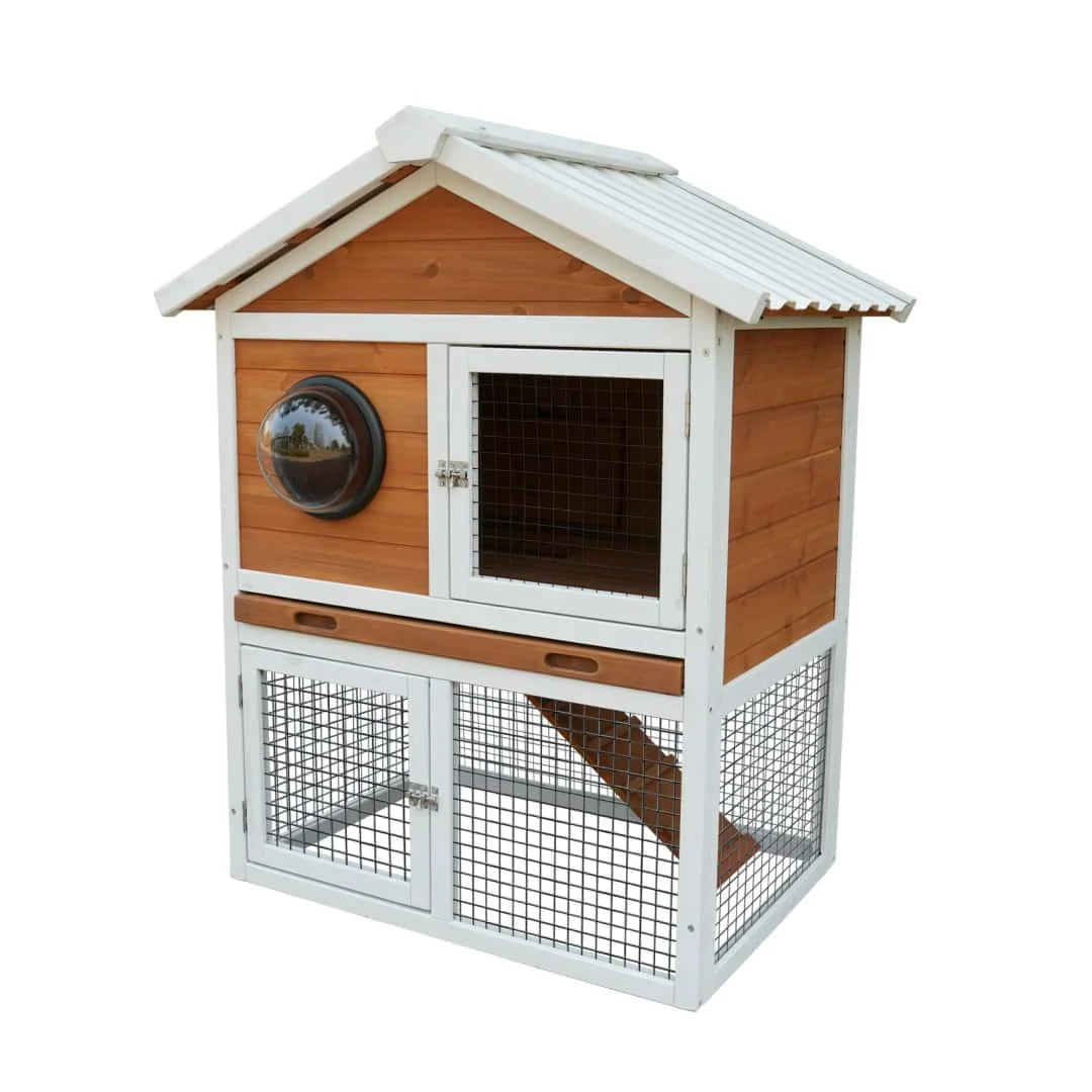 Two Tier Wooden Outdoor Rabbit Hutch With Viewing Window