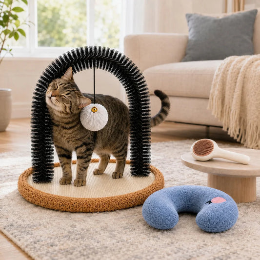 Cat Self Groomer Arch With Sisal Scratching Base And Brush