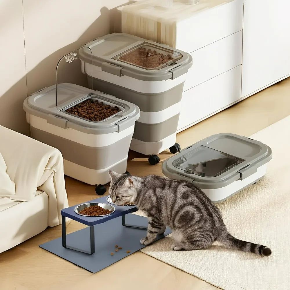 Collapsible Pet Food Storage Container With Airtight Lid And Scoop
