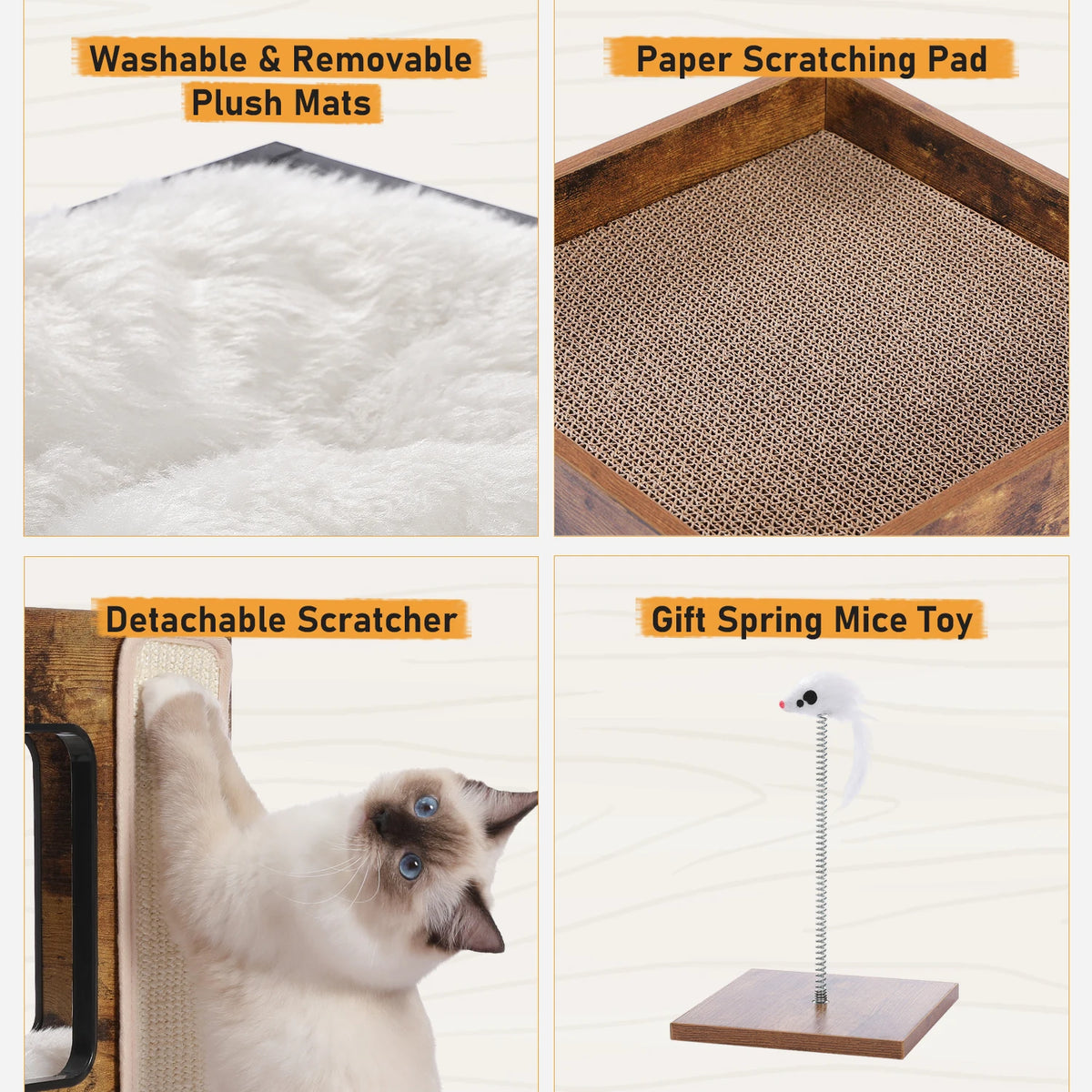 PAWZ Road Wood Cat Condo Featuring Scratching Pad And Bed
